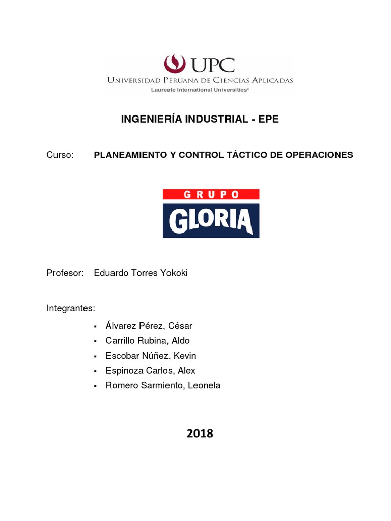Planeamiento de Operaciones en Gloria S.A. | PDF | Inventario ...