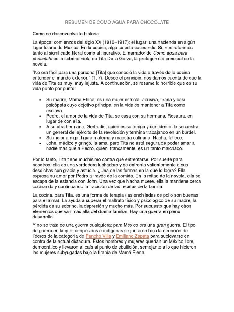 Resumen de Como Agua para Chocolate PDF