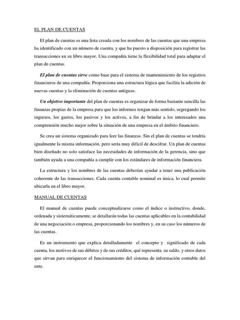 El Plan de Cuentas | PDF | Contabilidad | Hoja de balance