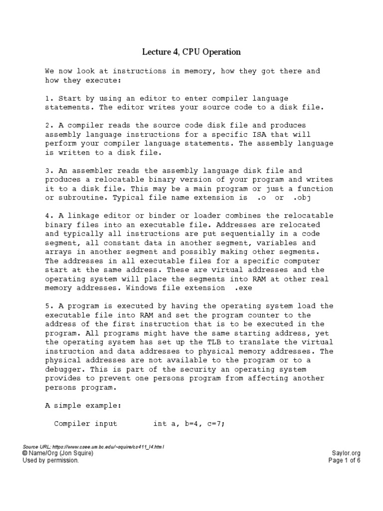 CS301 2.1 Lecture 4 CPU Operation | PDF | Assembly Language | Computer ...