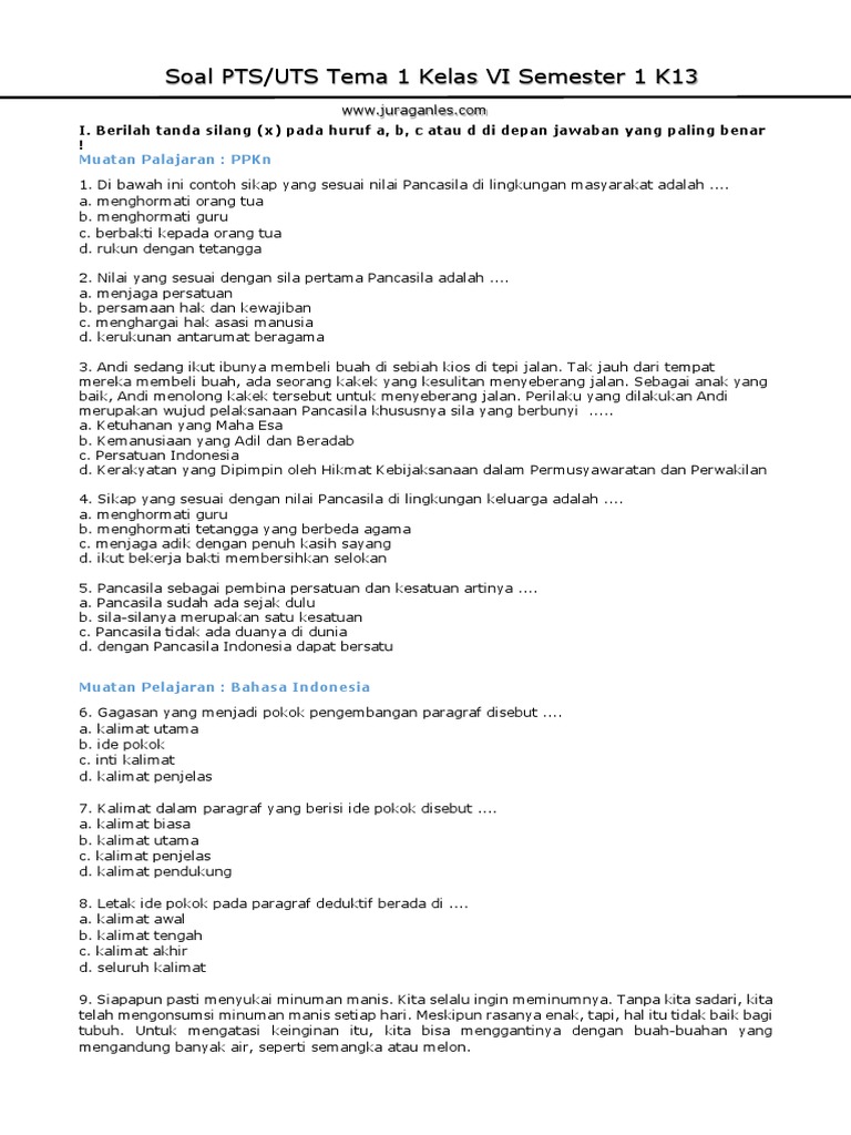 Soal UTSPTS Tema 1 Kelas 6 Semester 1 K13.pdf
