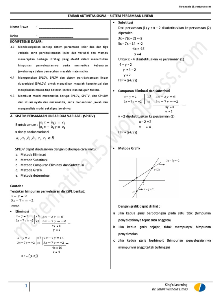 Soal Cerita Dan Jawaban Spldv Materi Substitusi Kelas 8