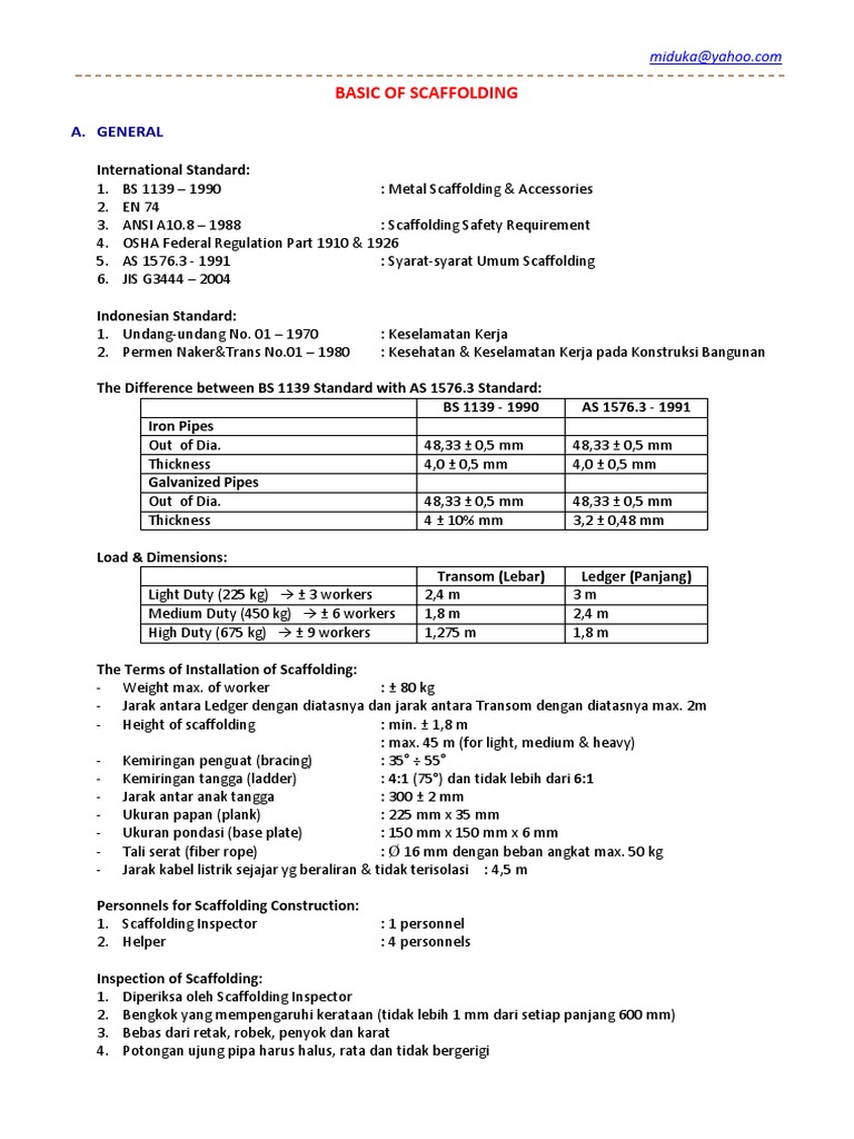 Scaffolding Installation and Safety Standards | PDF | Scaffolding ...
