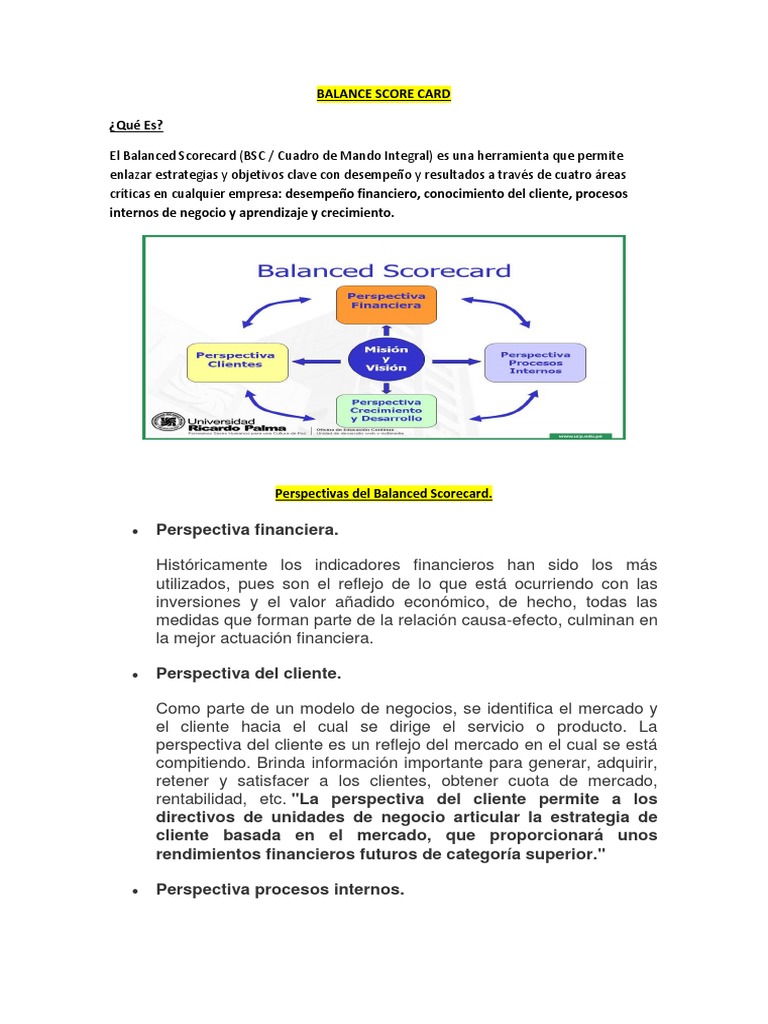 Qué es el Balanced Scorecard y sus Perspectivas | PDF | Economias ...