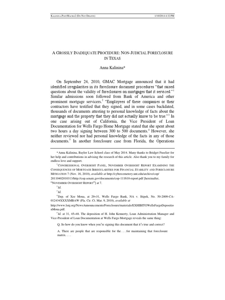 A Grossly Inadequate Procedure of Nonjudicial Foreclosure