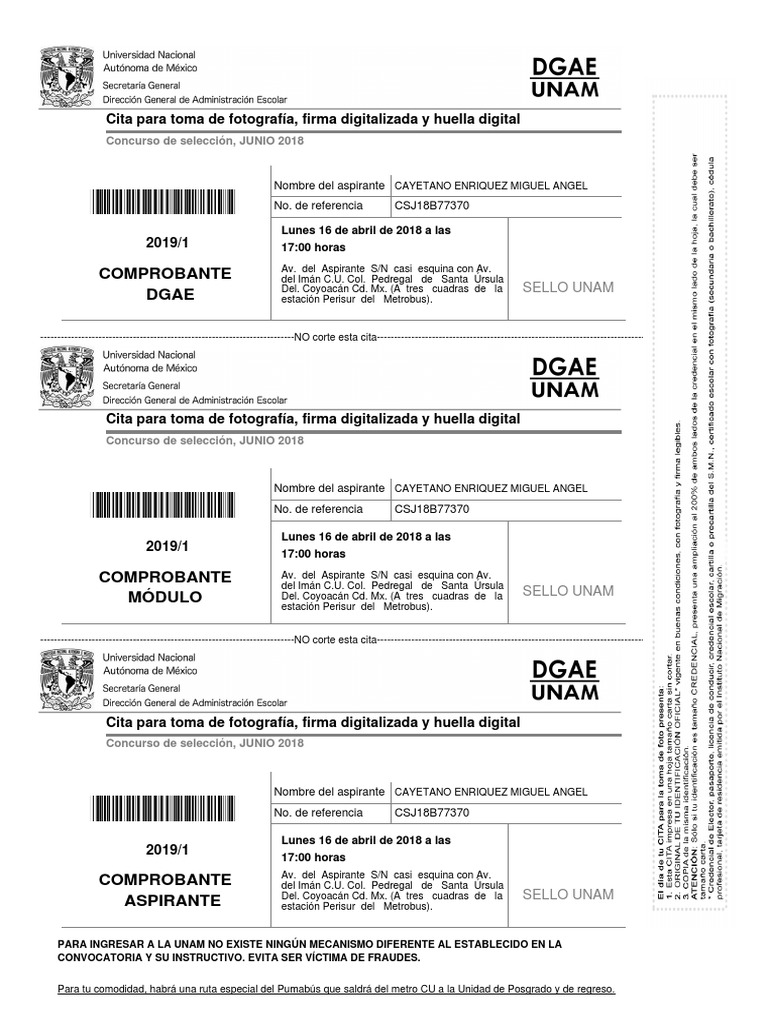 Cita para Fotografía y Firma UNAM | PDF | Tránsito rápido | Transporte