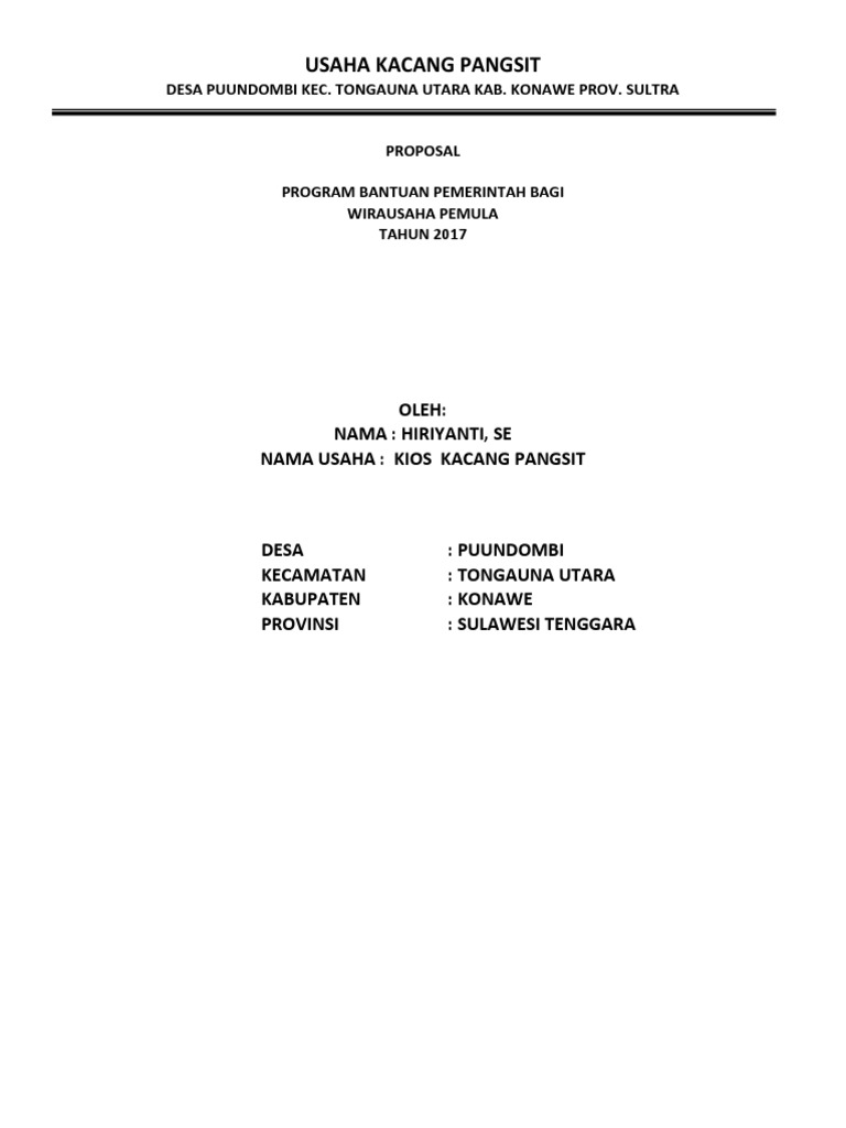 Proposal Bantuan Usaha Kacang Pangsit | PDF | Bisnis