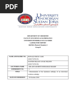 Physical Chemistry - Experiment 1  PDF  Solvation  Solution