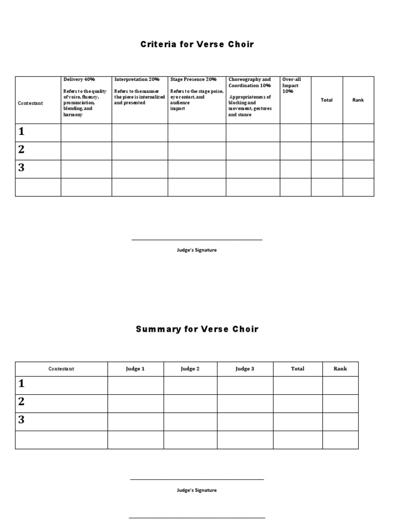 Criteria For Verse Choir PDF Cosplay Psychological Concepts