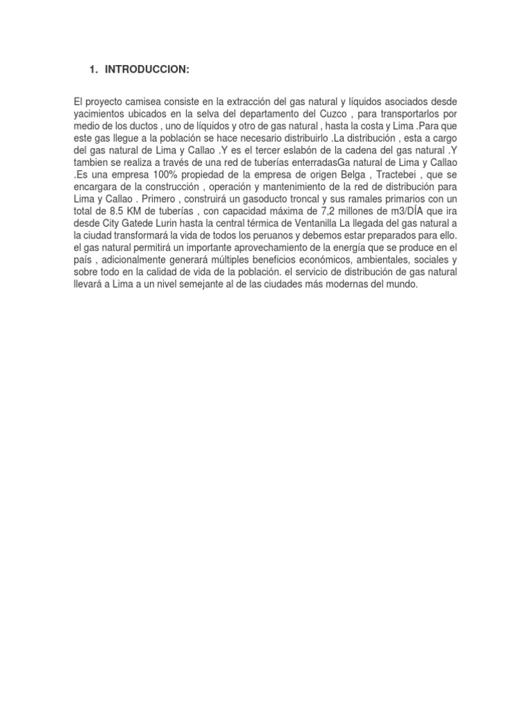Proyecto Gas de Camisea: Distribución y Impacto | PDF | Lima | Perú