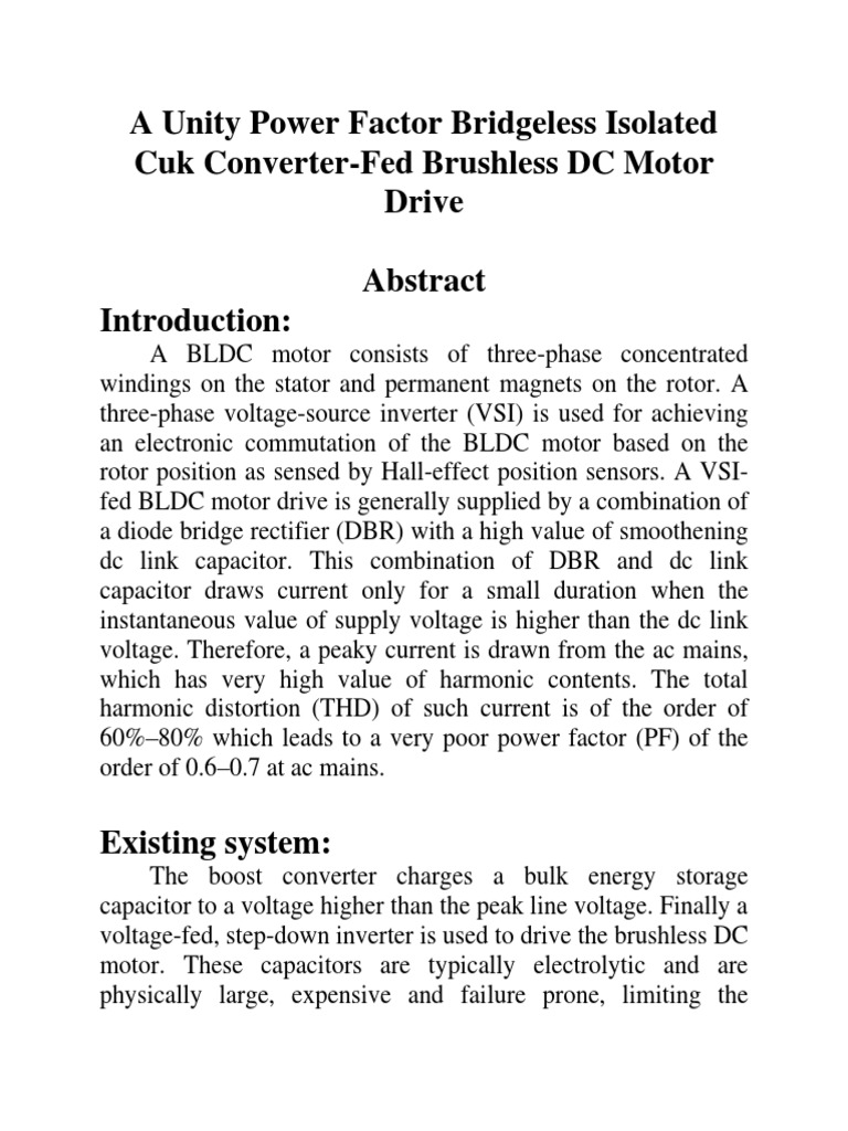 Bridgeless Cuk Converter for BLDC Drive | PDF | Power Inverter | Mains ...
