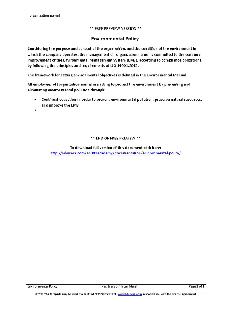 01 Environmental Policy Light Preview en | PDF | Business