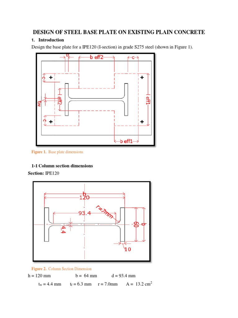 Steel Base Plate Design Dimensions | PDF | Column | Concrete