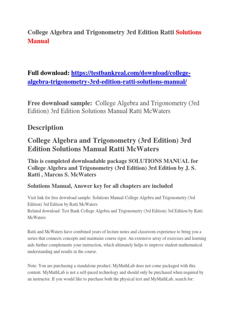 College Algebra and Trigonometry 3rd Edition Ratti Solutions Manual |  Airspeed | Federal Aviation Administration