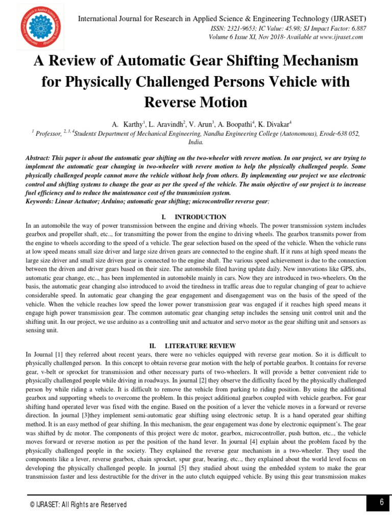 A Review of Automatic Gear Shifting Mechanism For Physically Challenged ...