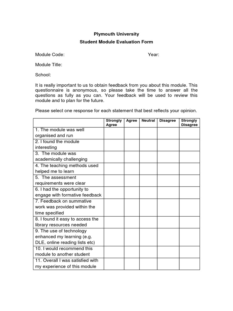 Generic Module Evaluation Template FINAL | PDF