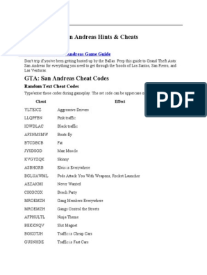 GTA San Andreas Cheats Lists, Guides & Videos - GTA BOOM