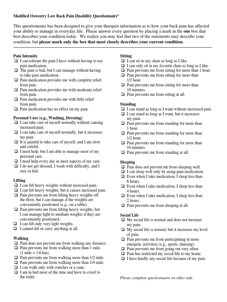 Back Pain Questionnaire PDF Analgesic Pain