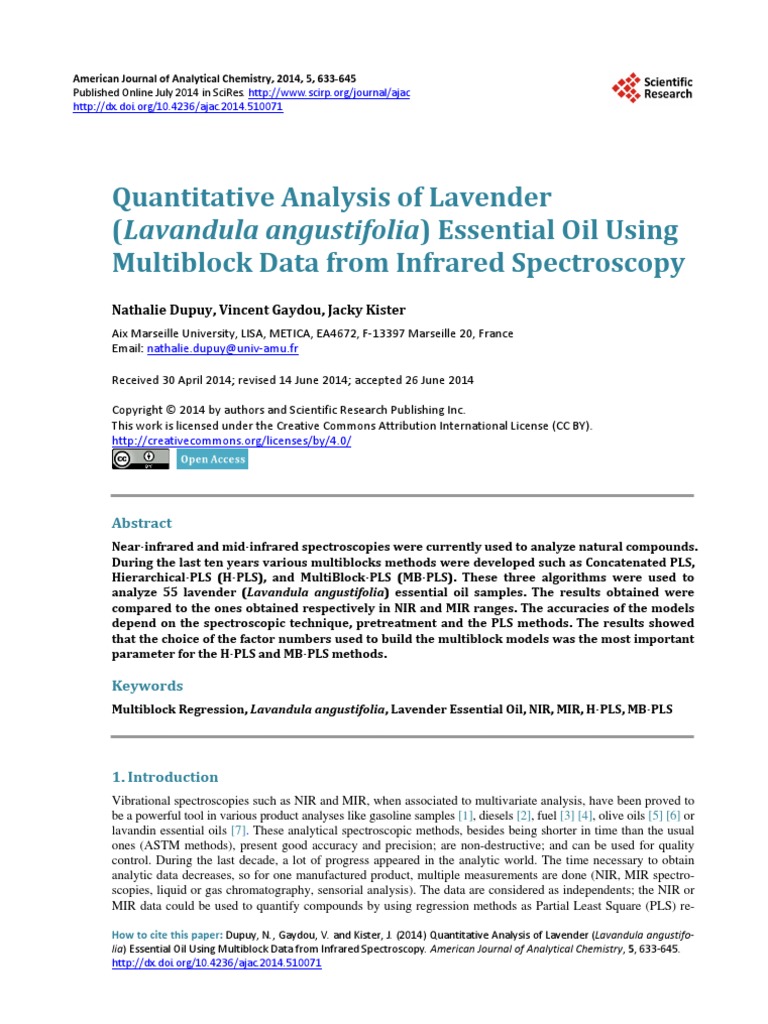 Quantitative Analysis of Lavender (Lavandula Angustifolia) Essential ...