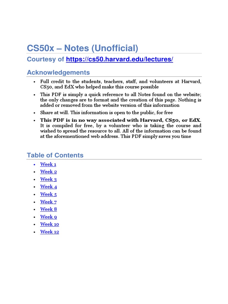 CS50 Notes All Weeks PDF | PDF | Control Flow | C (Programming Language)