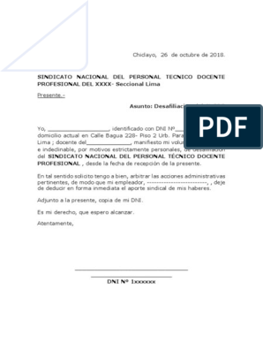 Modelo de Carta Desafiliacion Sindicato | PDF