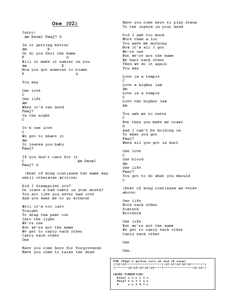 One (U2) PDF Recorded Music Leisure
