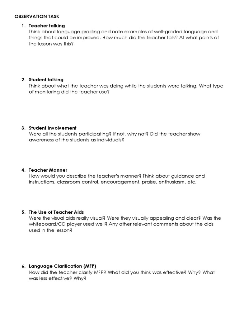 Classroom Observation Analysis Guide | PDF | Language Arts & Discipline ...