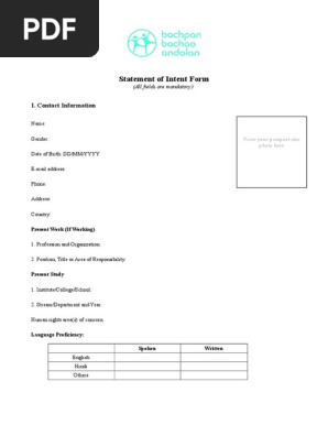 Statement of Intent Form