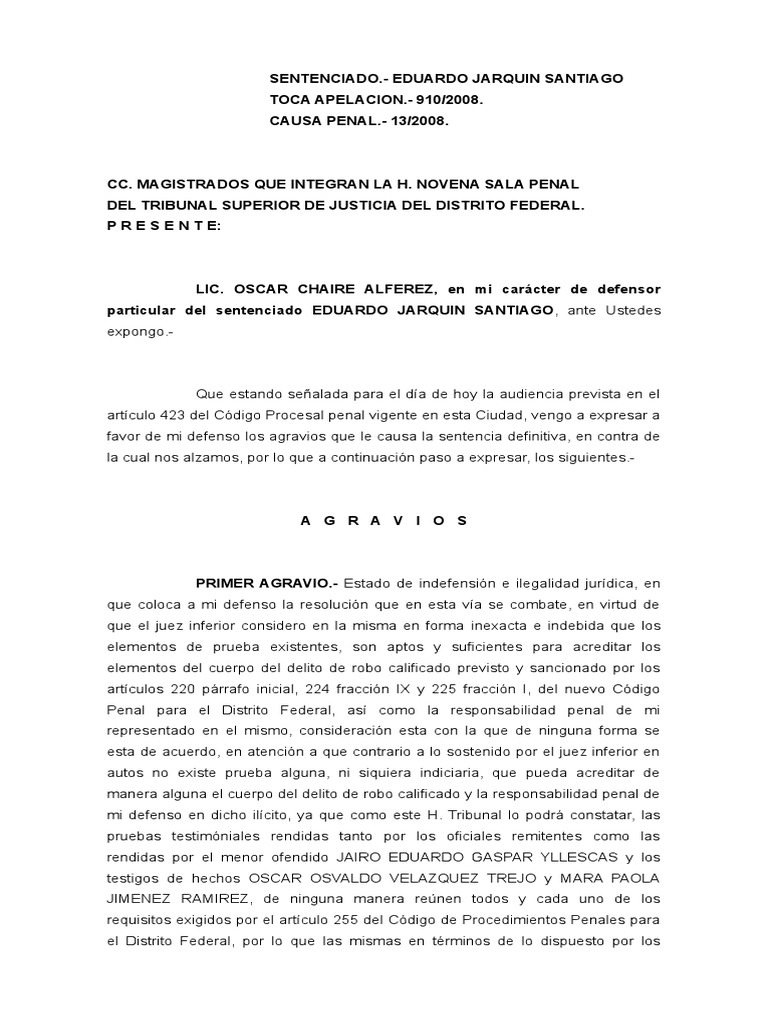 Escrito de Agravios | PDF | Derecho penal | Castigos