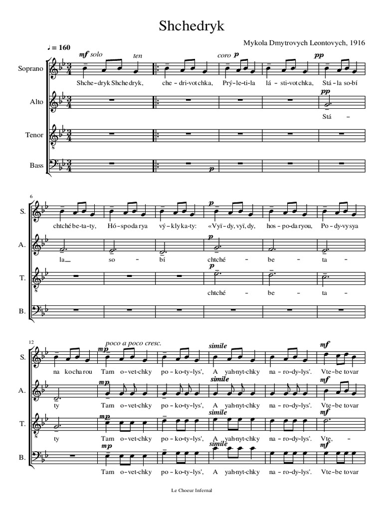 Shchedryk: Sheet Music and Lyrics | PDF