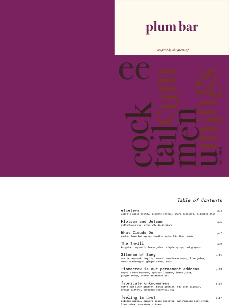 Plum Bar EE Cummings Menu PDF Gin Drink