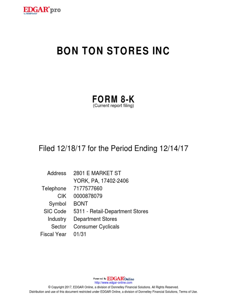 Bon Ton Stores Inc: Form 8-K | PDF | Securities Act Of 1933 ...