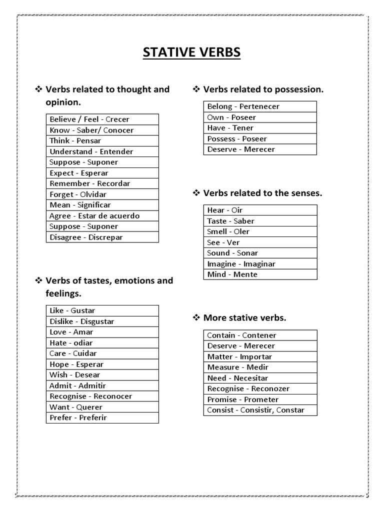 List of Stative Verbs in English | PDF | Cooking, Food & Wine | Self ...