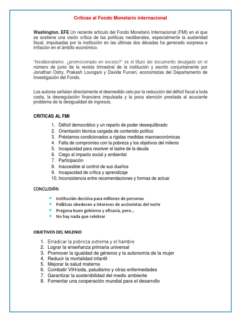 Críticas al FMI y Neoliberalismo | PDF | Fondo Monetario Internacional ...