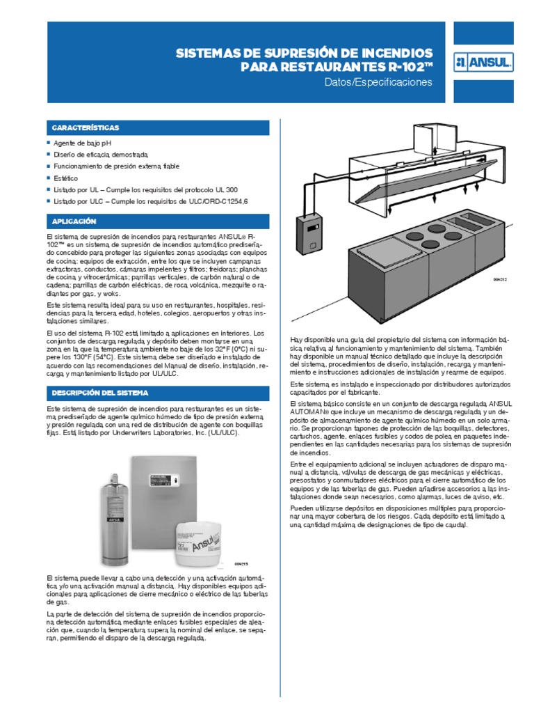 Sistemas de Supresión de Incendios R-102 PDF | PDF | Estufa de cocina ...
