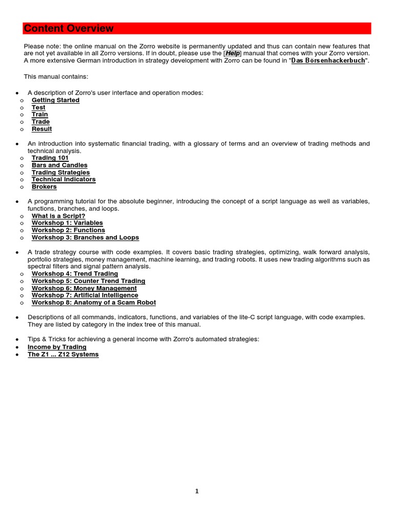 Zorro Manual Subroutine Algorithmic Trading