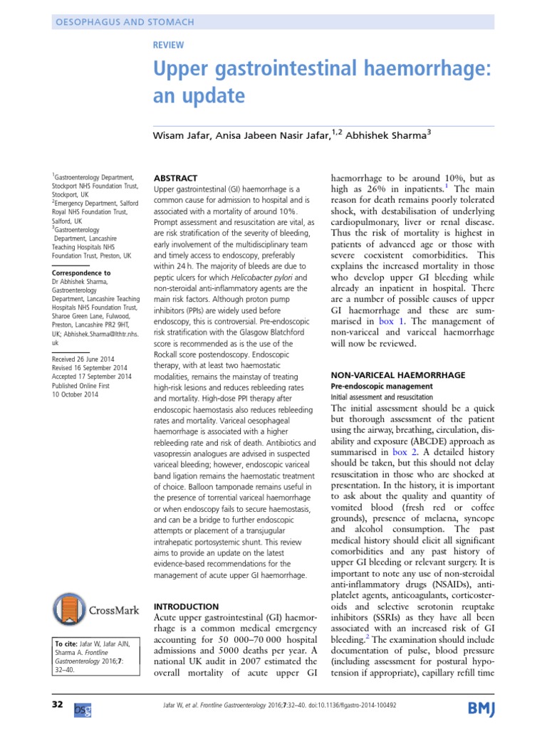 Upper Gastrointestinal Haemorrhage An Update | PDF | Endoscopy | Bleeding