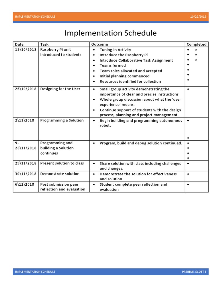 Implementation Schedule | PDF | Project Management | Applied Psychology