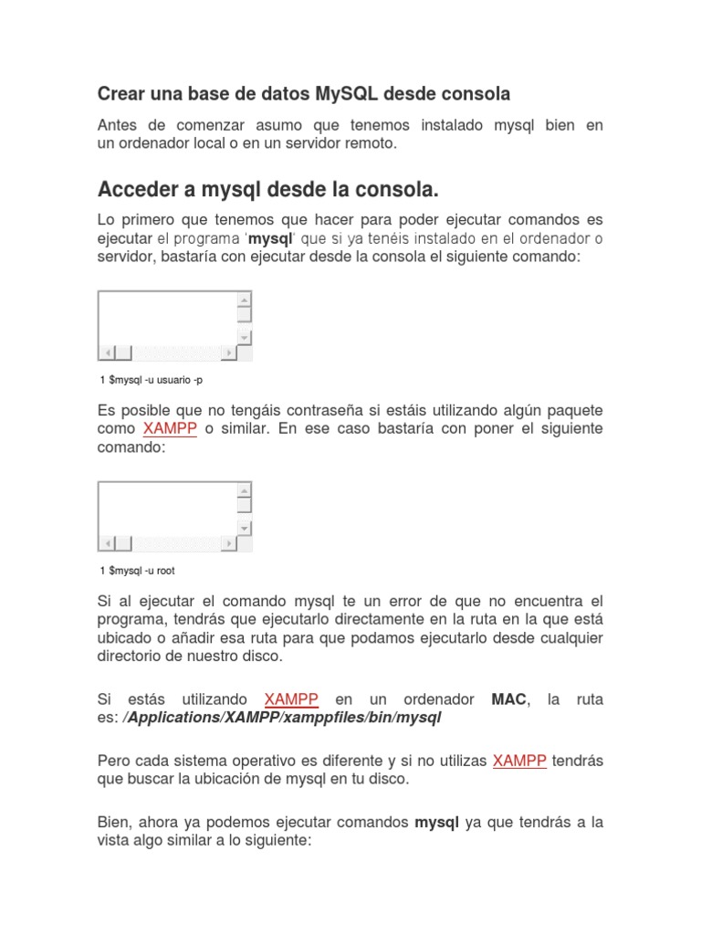 Crear base de datos MySQL desde consola | PDF | Tabla (base de datos ...