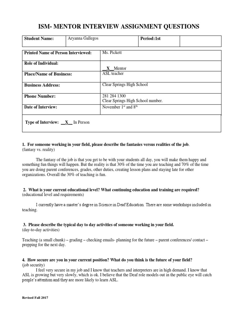 Mentor Interview Questions Template  PDF  Hearing Loss  Audiology Within Business Requirements Questionnaire Template