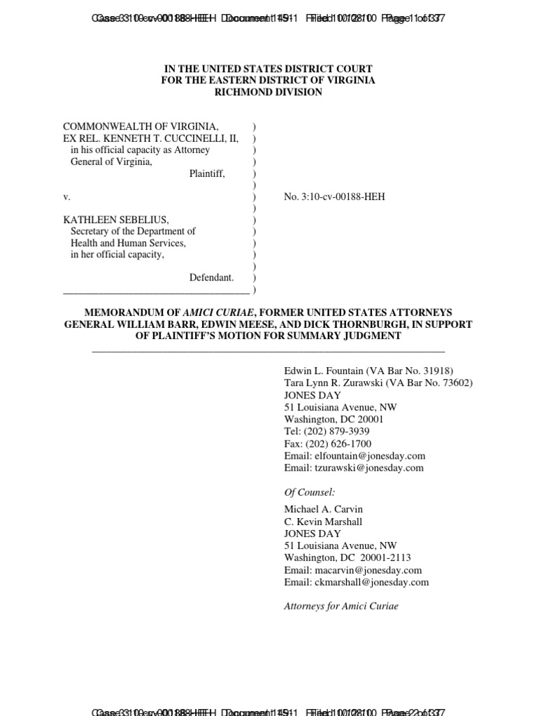 Amicus brief by Former AGs in Health Care Lawsuit Commerce Clause Necessary And Proper