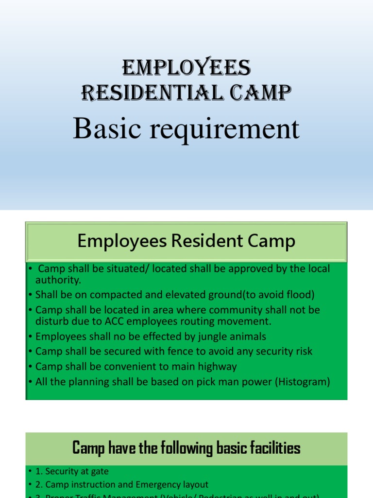 Employees Residential Camp Basic Requirement PDF Traffic Public Toilet