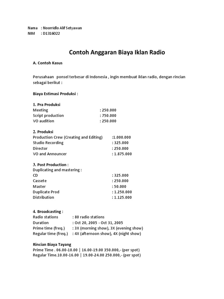 Biaya Anggaran Iklan Radio Pdf