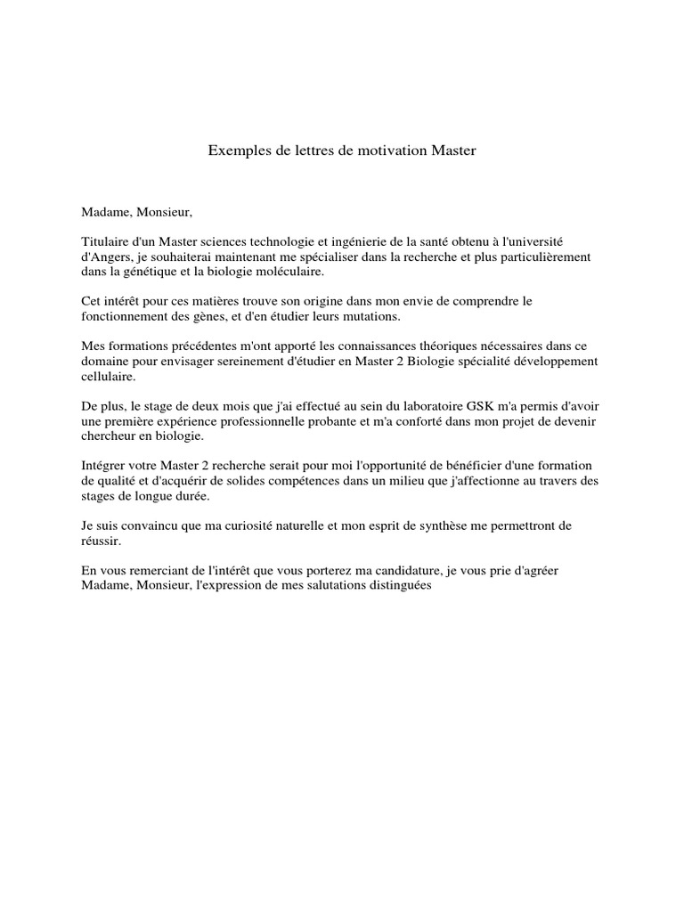 Exemples De Lettre De Motivation Pdf Pdf Baccalaureat Universitaire Universite
