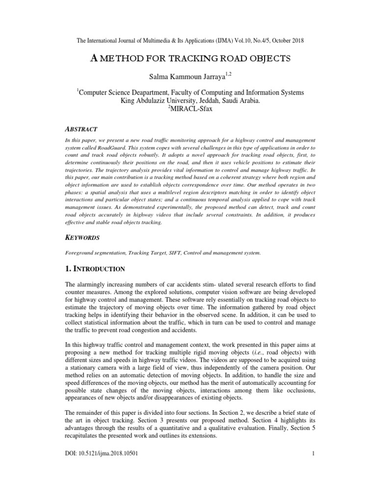 A Method For Tracking Road Objects | PDF | Cognitive Science | Teaching ...