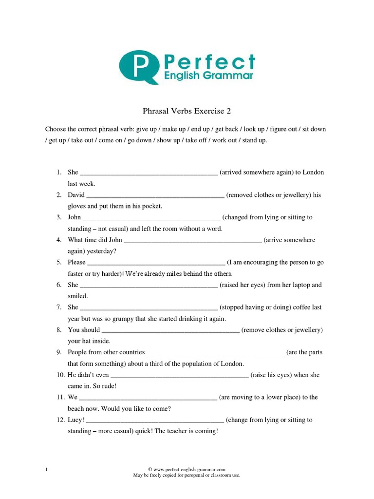 Phrasal Verbs Exercise 3 Pdf