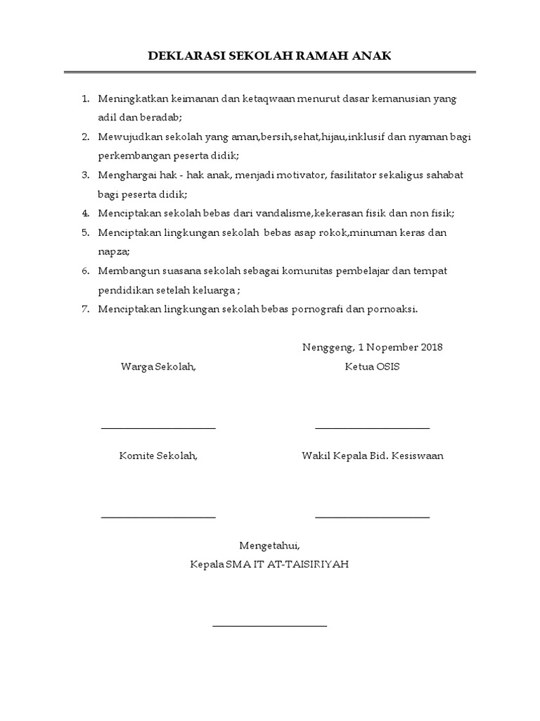 Deklarasi Sekolah Ramah Anak