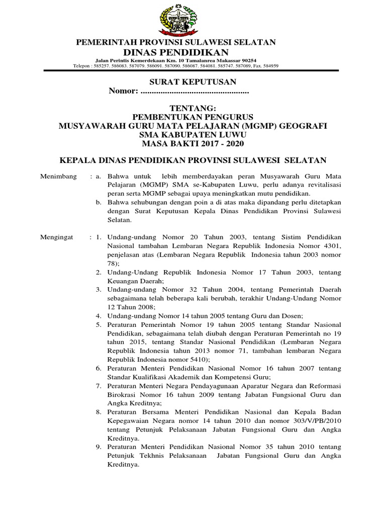 Kop Surat Dinas Pendidikan Provinsi Sulawesi Selatan Contoh Kop Surat