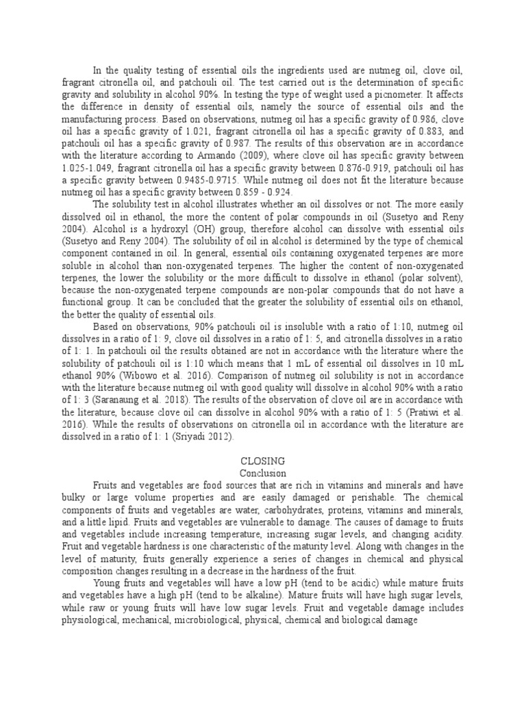 In The Quality Testing of Essential Oils The Ingredients Used Are