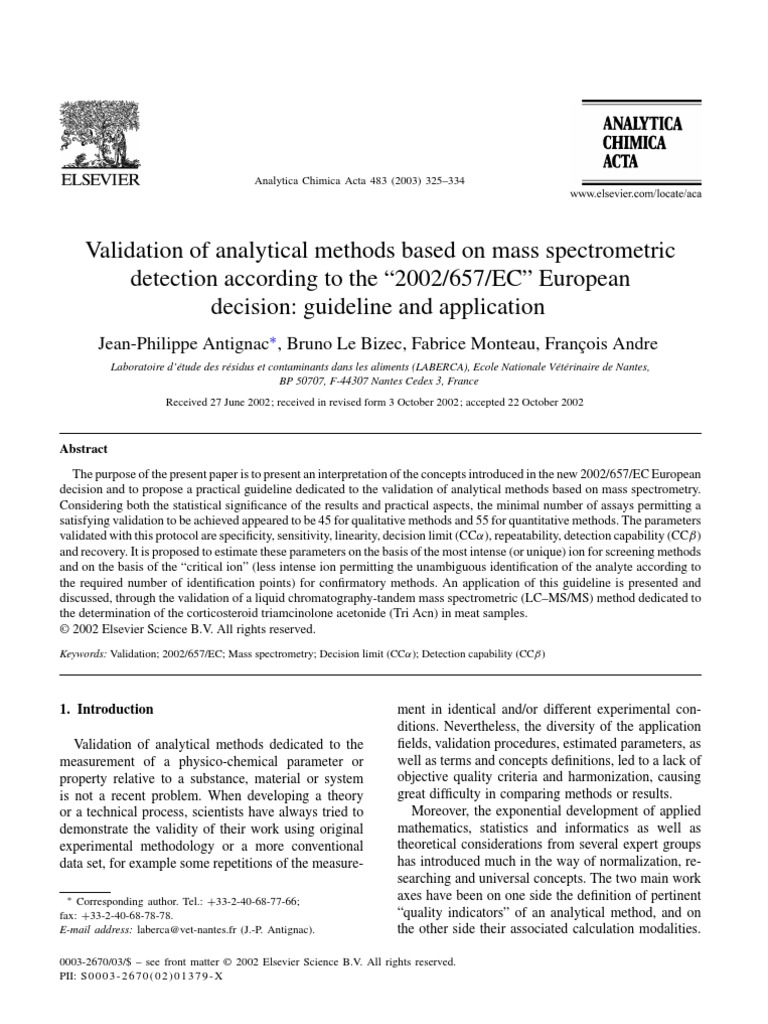 Validation of Analytical Methods Based On Mass Spectrometric | PDF ...
